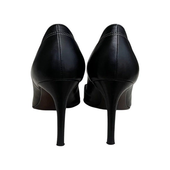 Ralph Lauren Made in Italy Black Leather Heels Pumps White Stitching Size 8 B - Picture 6 of 10